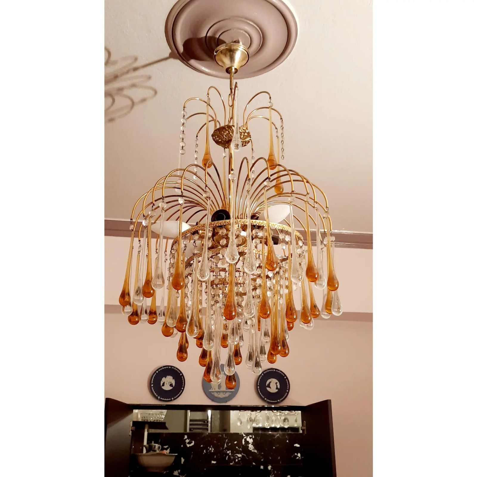 A Bronze Italian Fountain Chandelier In The Style Of Venini, 1970’s photo furniture