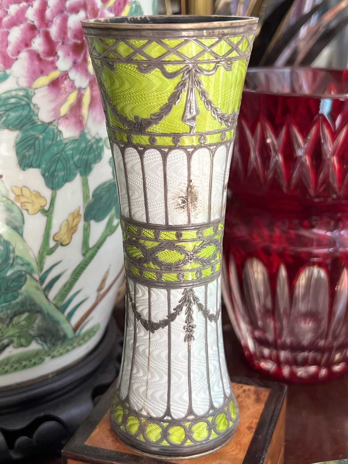 A Bud Vase In Parcel Gilt Silver And Guilloche Enamel, 1920 1928 photo Home Decor