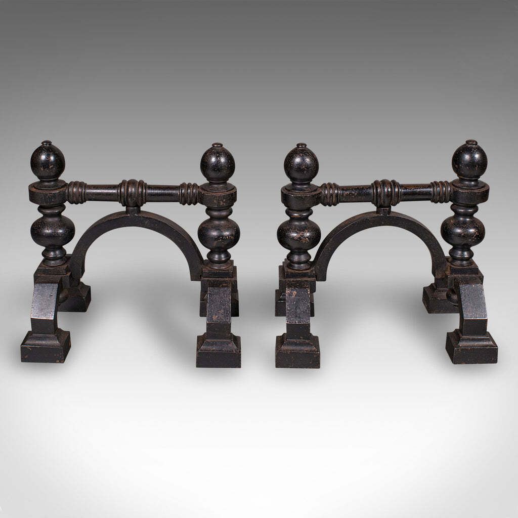 Pair Of Antique Fireside Tool Rests English Cast Iron Hearth Stand Victorian photo furniture