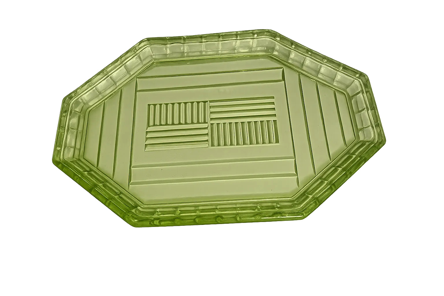 Vintage Uranium Glass Tray – Art Deco Geometric Design 1930’s