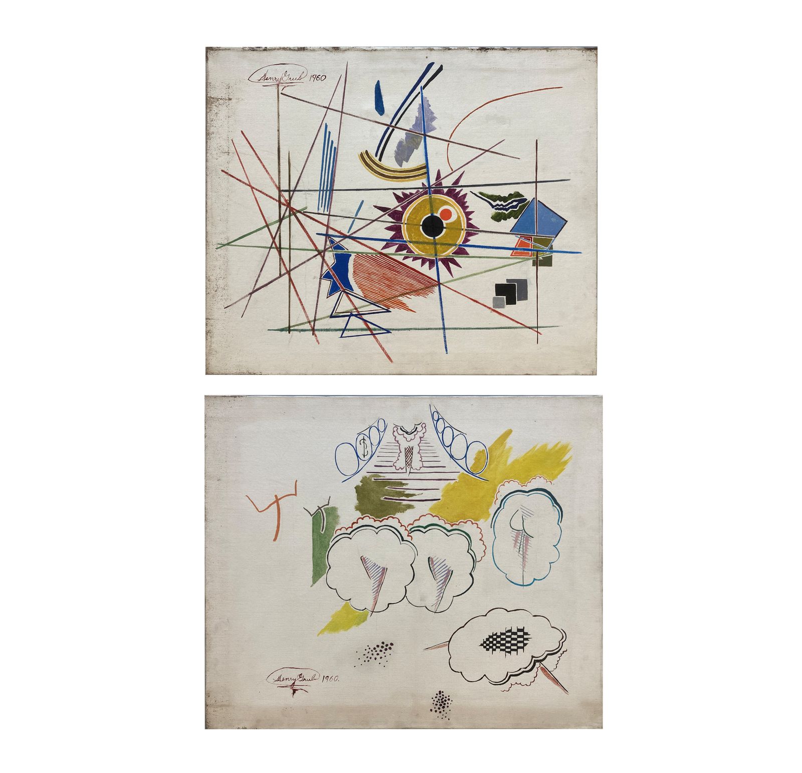 A Pair Of Mid Century American Abstract Paintings By Henry Grub