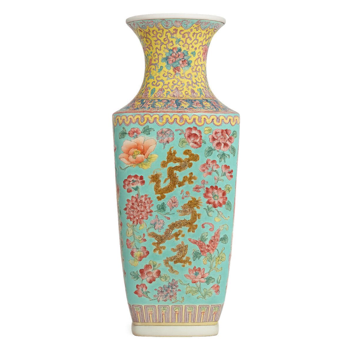 Famille Rose Chinese Cloisonné Style Vase