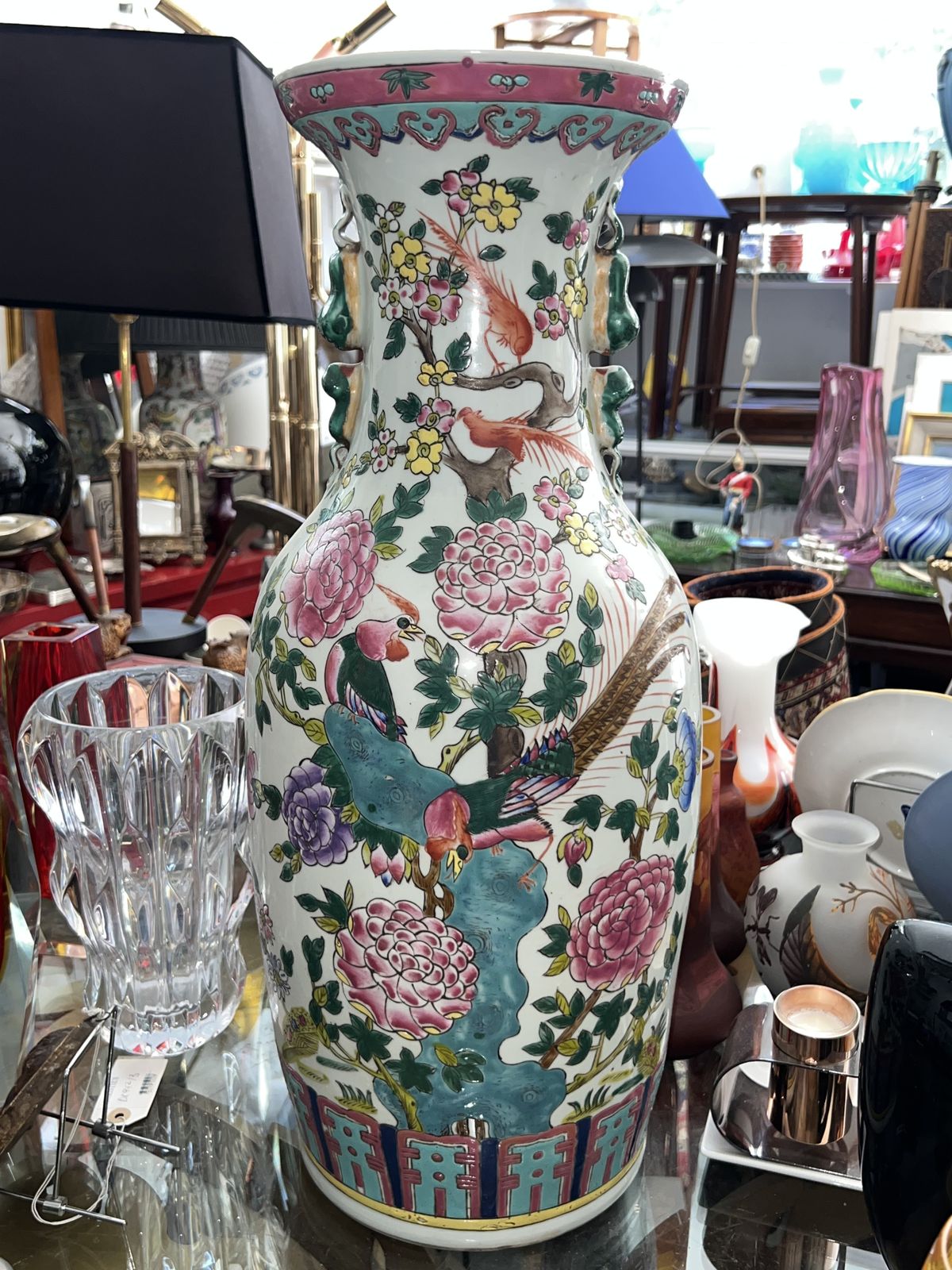 Famille Rose Chinese Cloisonné Style Vase 60 Cm (H) × 23 Cm (W) photo furniture