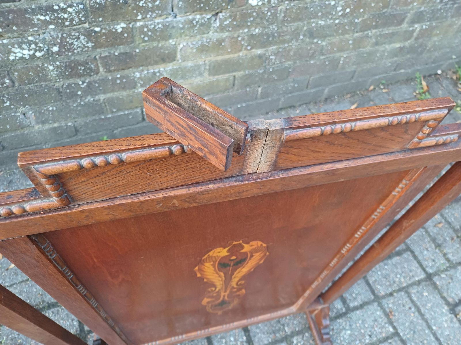 Rare Antique Arts & Crafts Fire Screen With Art Deco Frame Art Nouveau Inlaid Panel – Unique Bespoke Decorative Piece Fireplace Guard photo for sale