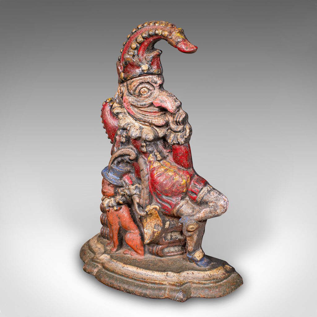 Antique Mr Punch Doorstop English Painted Figure Door Keeper Victorian 1880 photo for sale