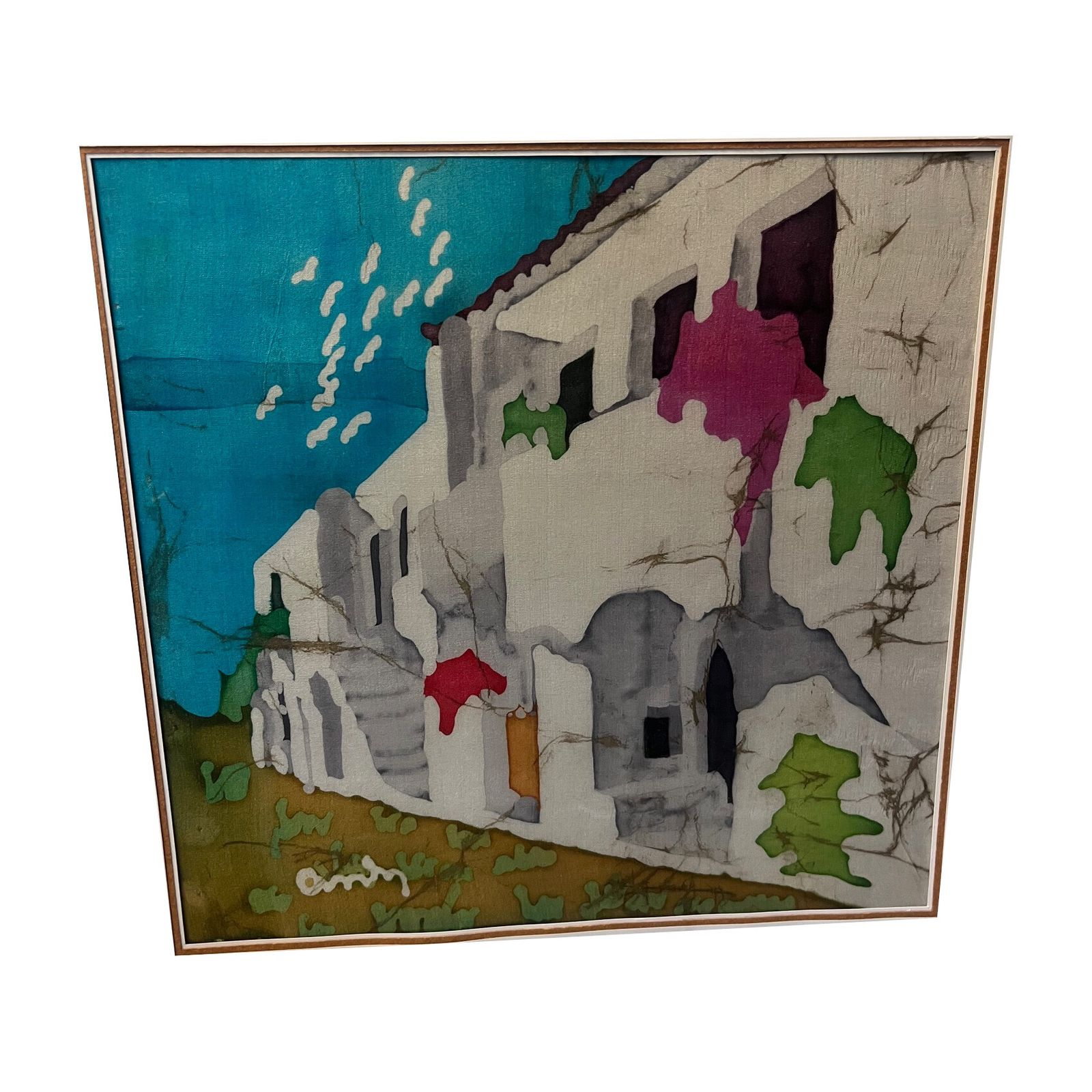 Anthi Hadjinikolaou “Sunlit Walls Of The Aegean” – Silk Painting By Anthi,1990’s