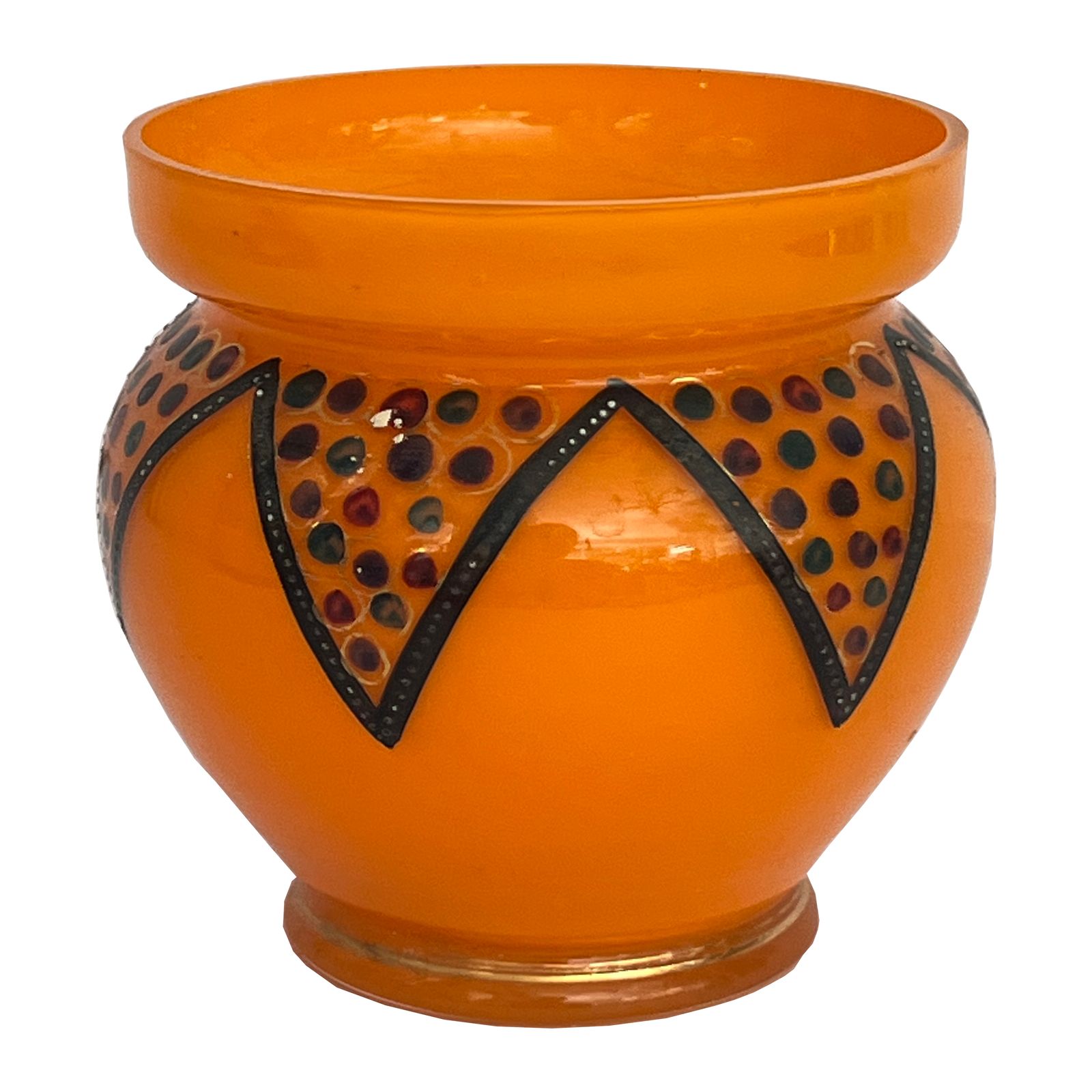 Hand Painted Orange Glass Vase With Polychrome Enamel Decoration, C. 1910–1930