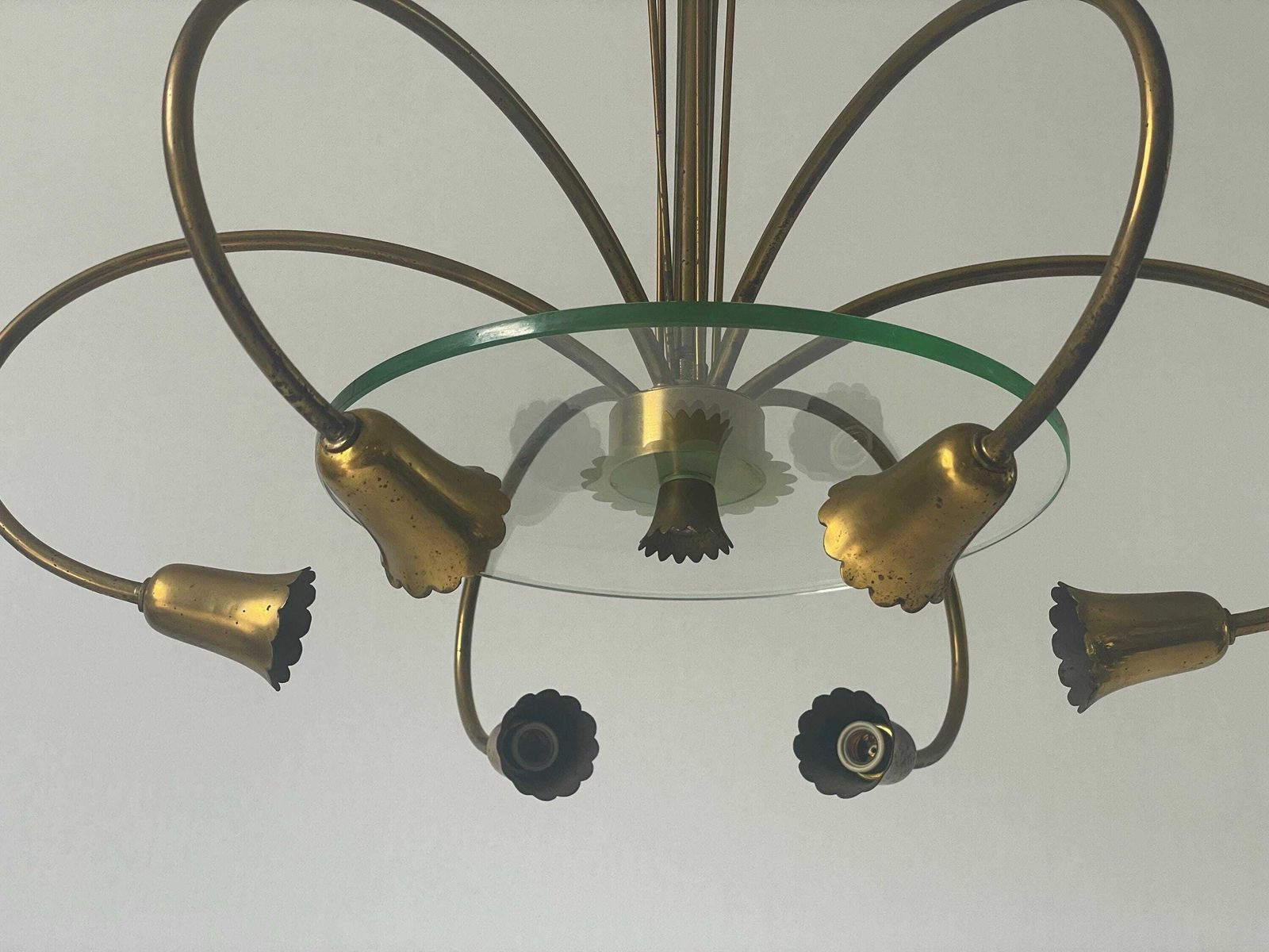 6 Armed Brass And Glass Chandelier, In Style Of Pietro Chiesa, 1950s, Italy photo buy
