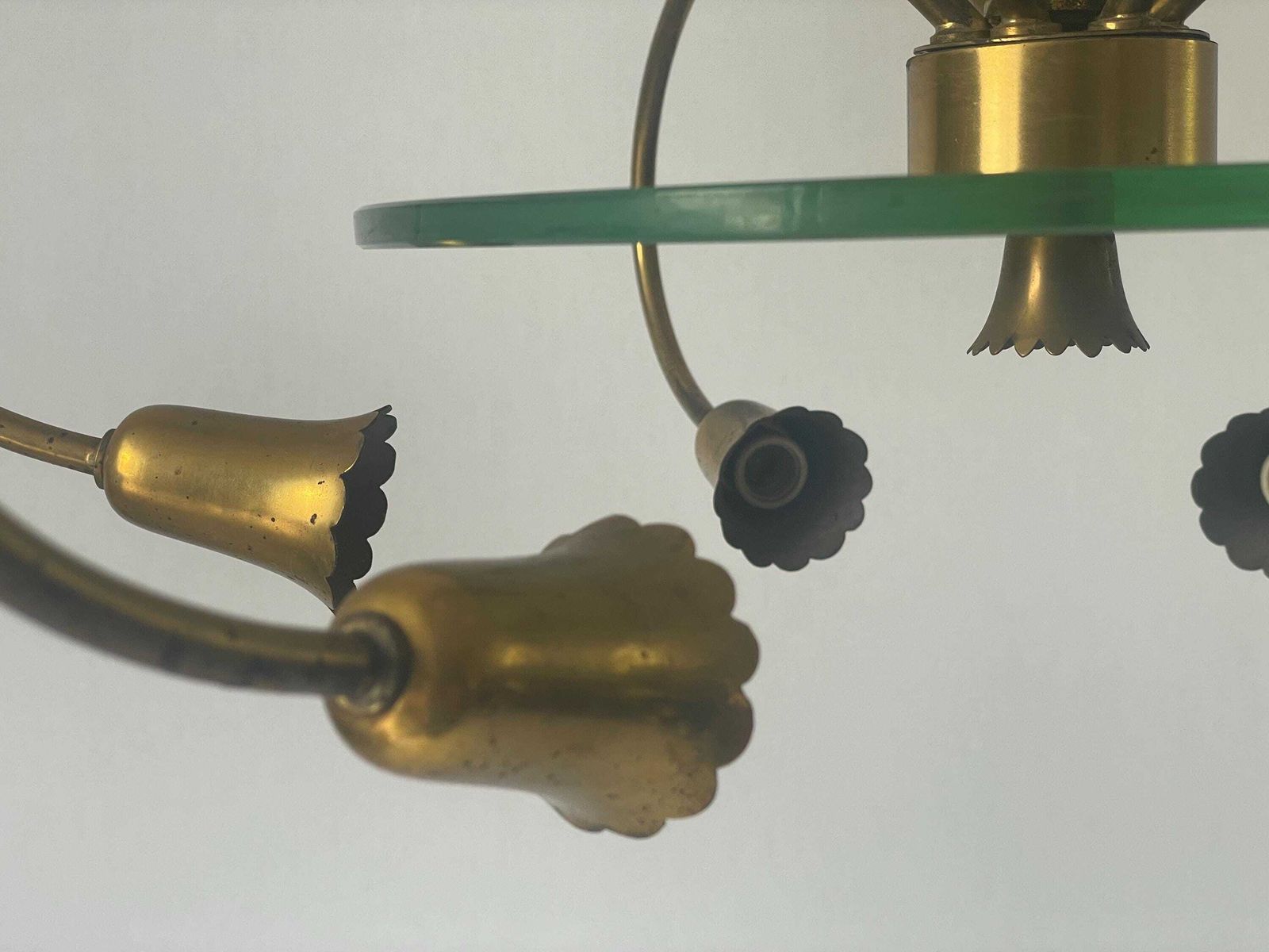 photo furniture 6 Armed Brass And Glass Chandelier, In Style Of Pietro Chiesa, 1950s, Italy