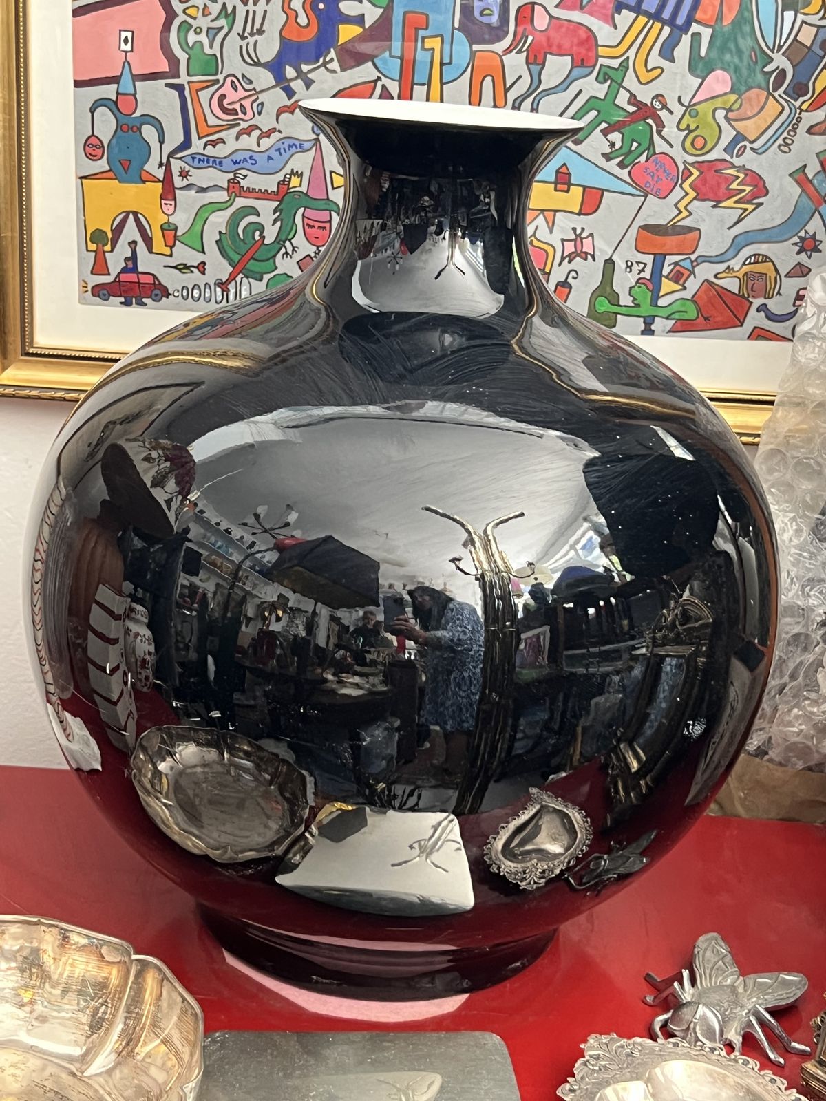 Large High Gloss Black Porcelain Vase – Contemporary Sculptural Form Late 20th Century photo furniture