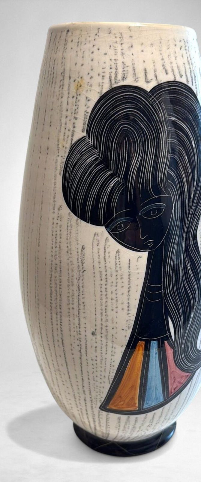 Mid Century Modern Ceramic Vase With Stylized Girl And Geometric Motifs photo 481.0