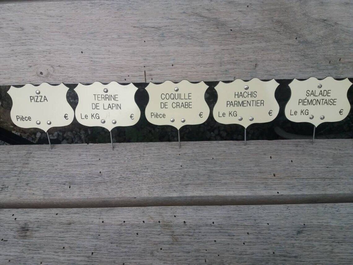Vintage French Food Labels: Butcher Deli Charcuterie Signs, Set Of 5