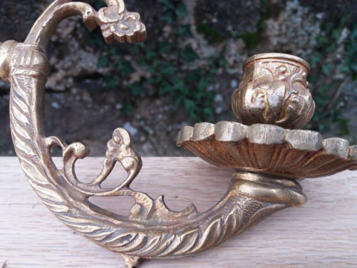Antique French Bronze Candle Sconces: Floral Empire Lighting Pair photo for sale