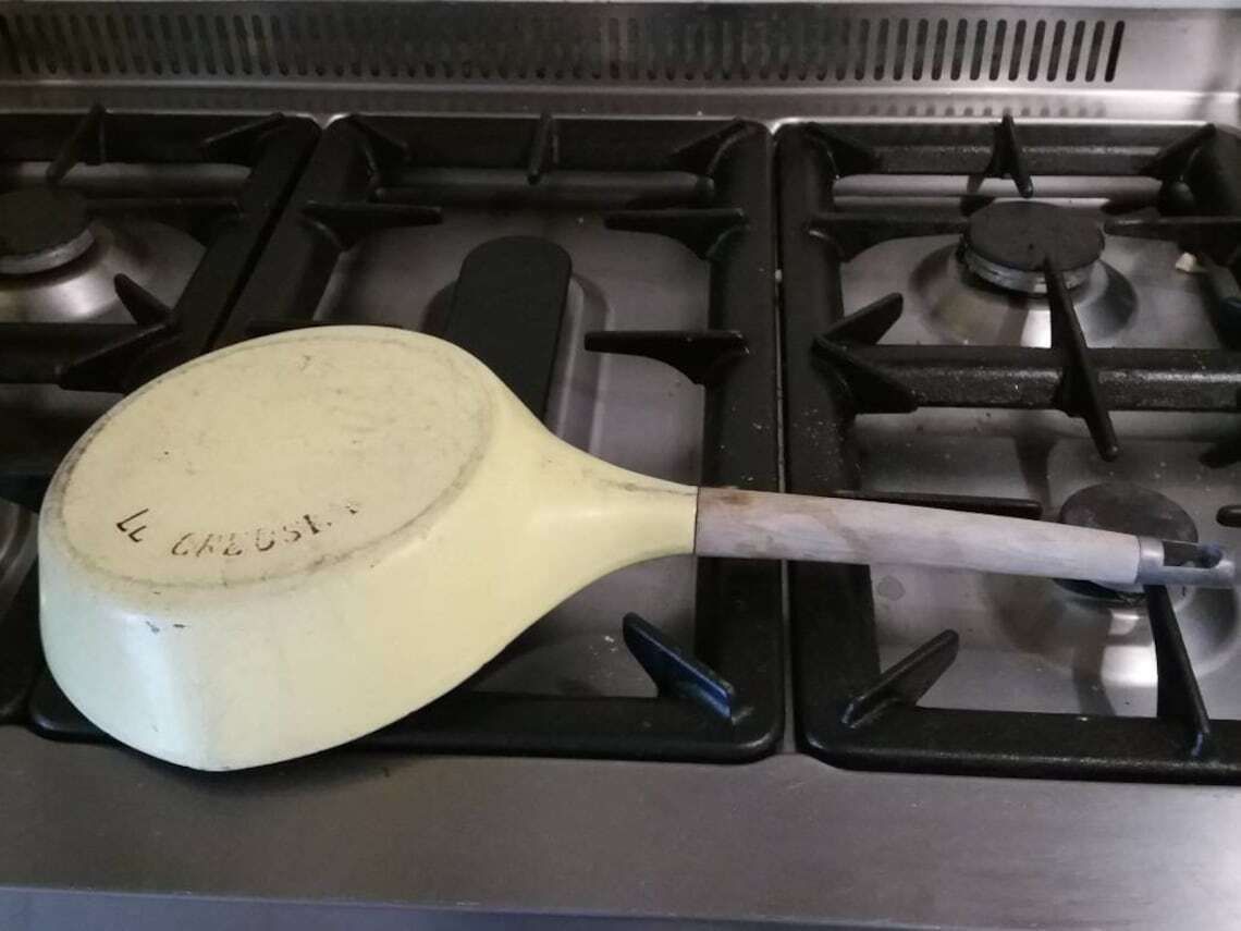 photo for sale Vintage Le Creuset Skillet: 1958 Raymond Loewy Design, Ellyse Yellow