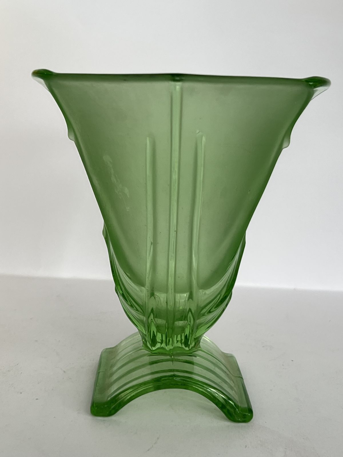 Vintage Uranium Glass Vase – Art Deco Fan Shape 1930’s photo Home Decor