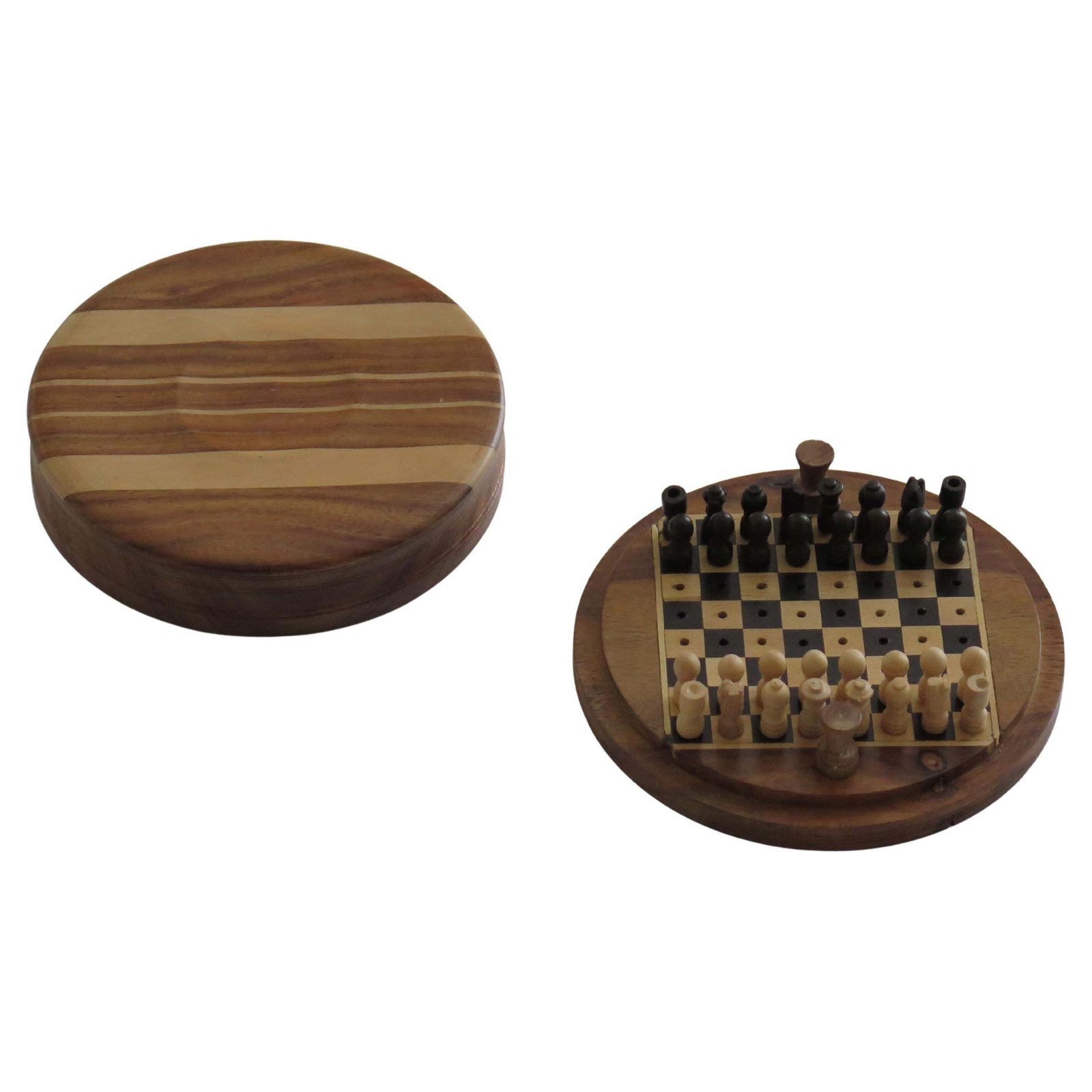 Miniature Travelling Chess Set Game Inlaid Walnut Box Handmade, Circa 1930's