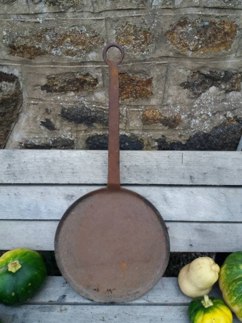 Home Decor Large Antique Iron Frying Pan: Hand Forged Open Fire Skillet photo