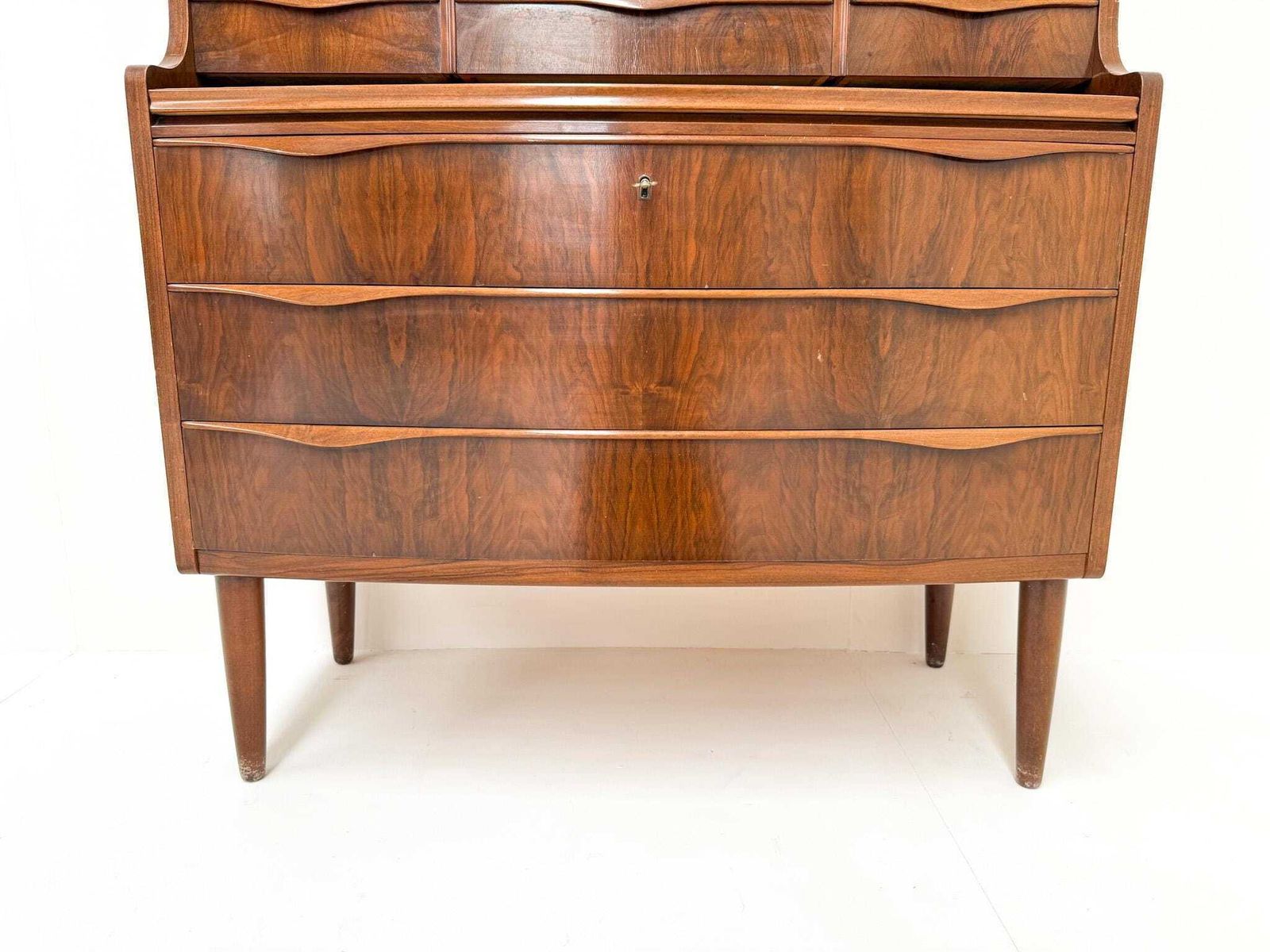 photo furniture Erling Torvits Walnut Secretary Desk With Wave Front, Denmark, 1960s