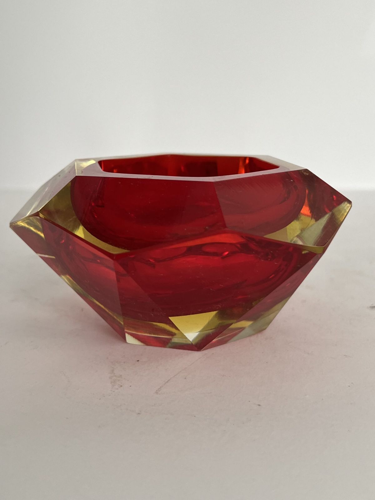 Murano Faceted Sommerso Glass Bowl – Red, Amber, And Clear Mid Century Modern photo furniture