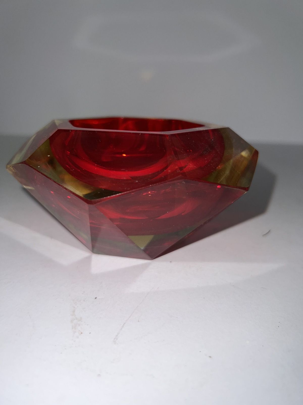 Murano Faceted Sommerso Glass Bowl – Red, Amber, And Clear Mid Century Modern photo vinterior