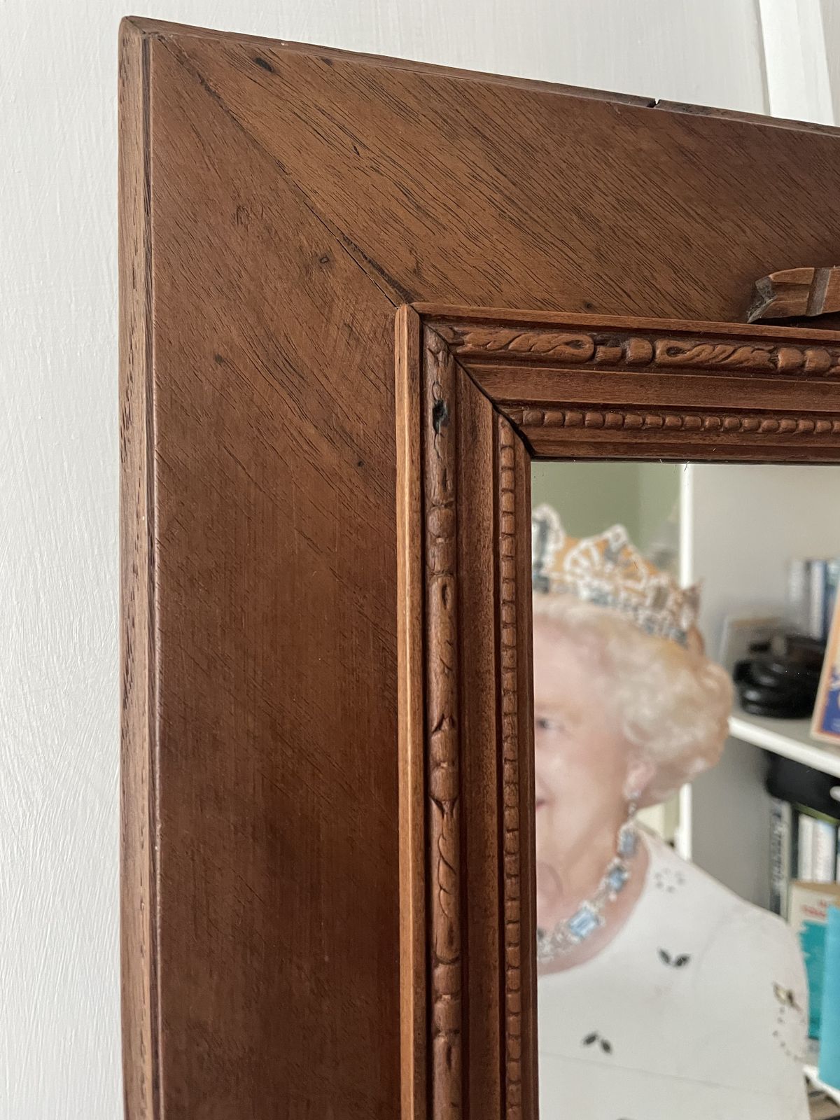 French Carved Cherry Wood Mirror With A Patterned Frame Featuring Beaded And Entwined Ribbon Detail. photo buy