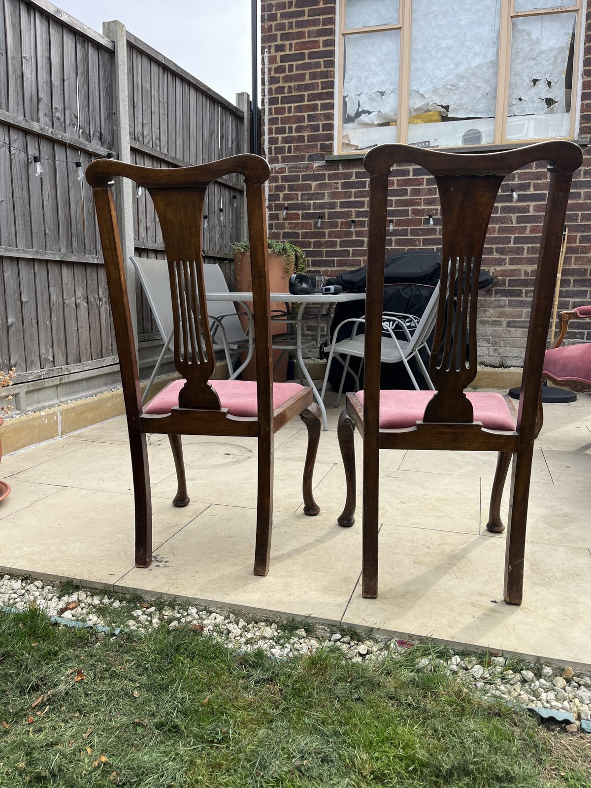 Elegant Pair Of 1920s Queen Anne Revival Chairs With Inlay & Cabriole Legs photo for sale