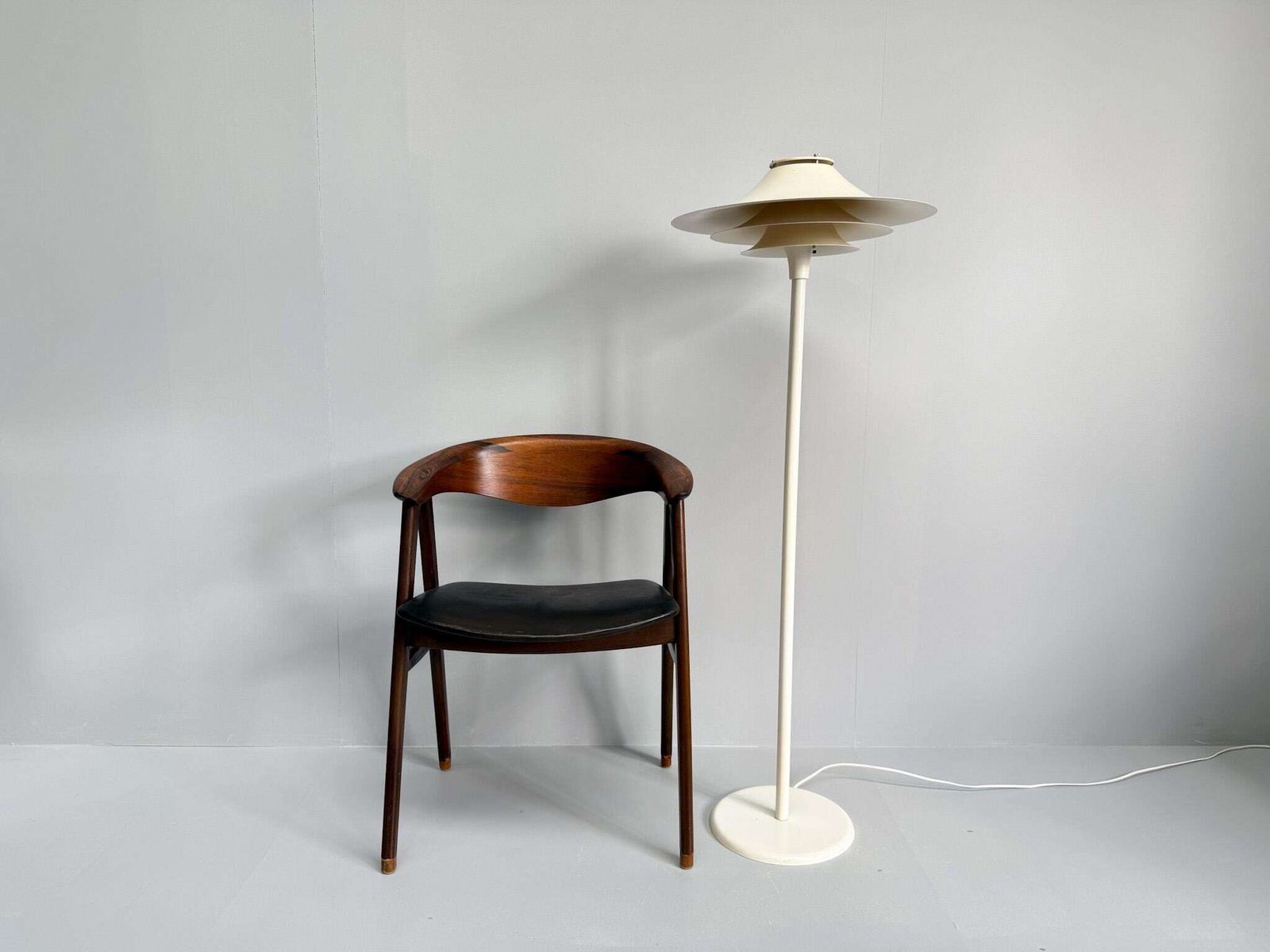 Vintage Lyfa Adina Floor Lamp, 1970s – White Metal Shade – Danish Mid Century Modern Lighting photo furniture
