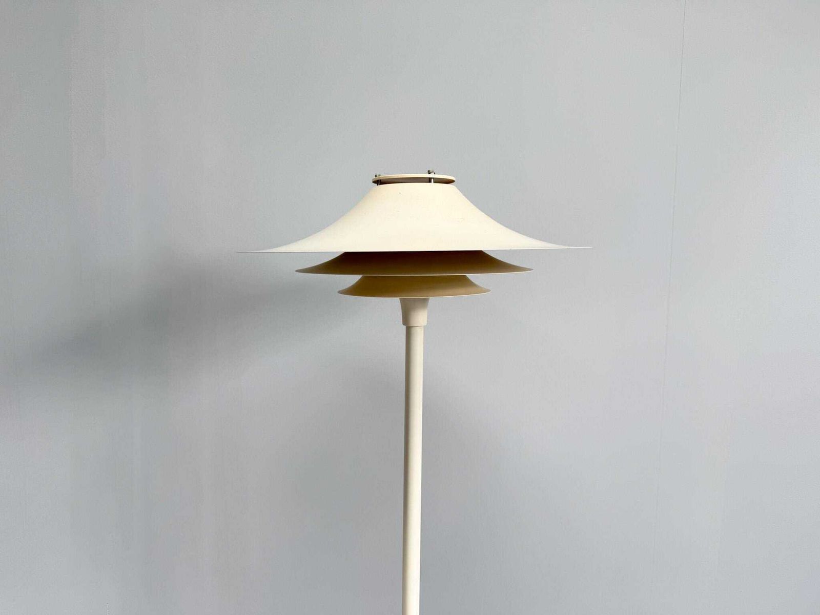 Vintage Lyfa Adina Floor Lamp, 1970s – White Metal Shade – Danish Mid Century Modern Lighting photo for sale