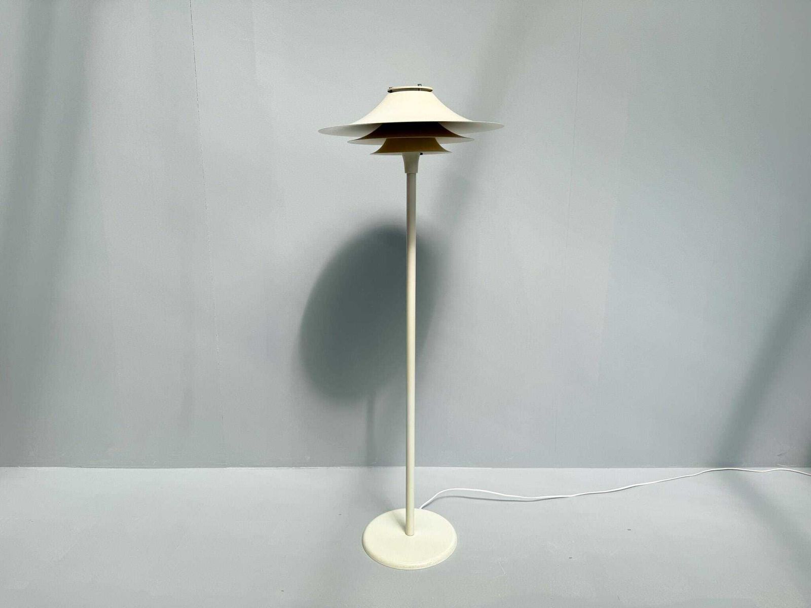 photo for sale Vintage Lyfa Adina Floor Lamp, 1970s – White Metal Shade – Danish Mid Century Modern Lighting