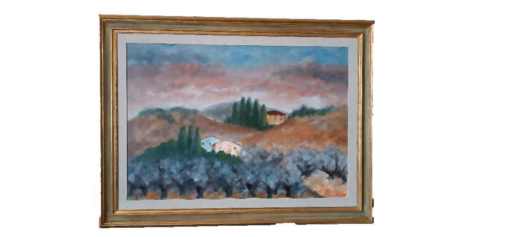 Large Oil On Canvas Marino Scardigli (1921 2005) Tuscan Landscape 124x94 Cm photo furniture