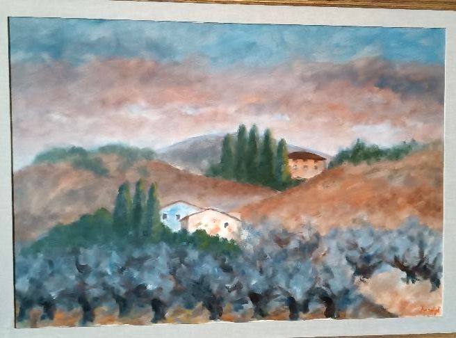 Large Oil On Canvas Marino Scardigli (1921 2005) Tuscan Landscape 124x94 Cm photo Art