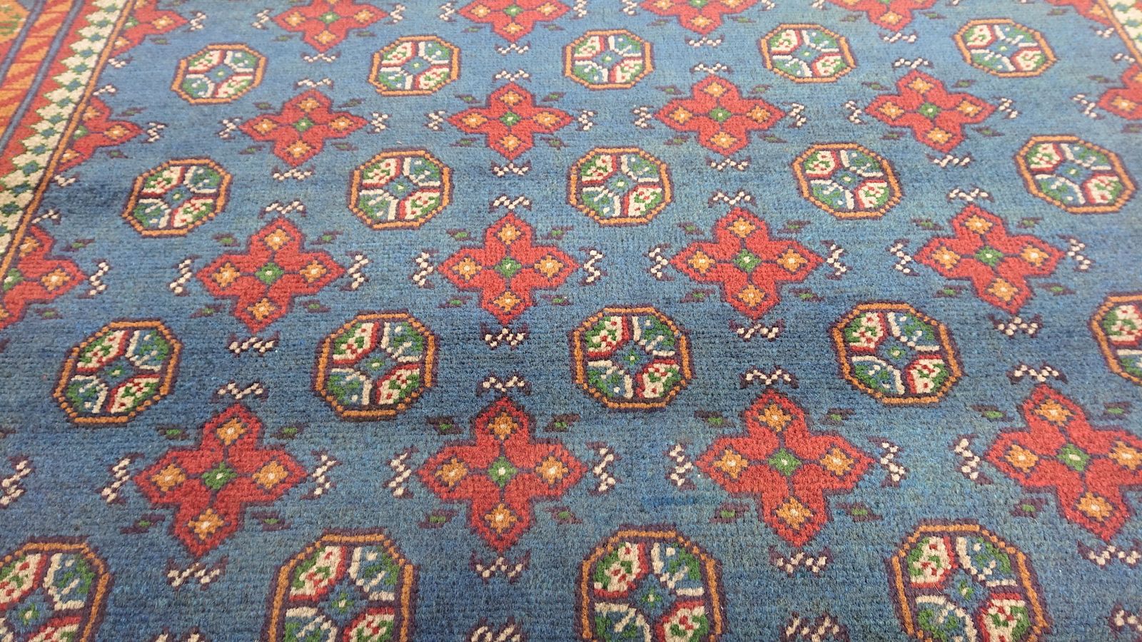 Blue Geometric Tribal Handmade Bokhara Area Rug photo vintage