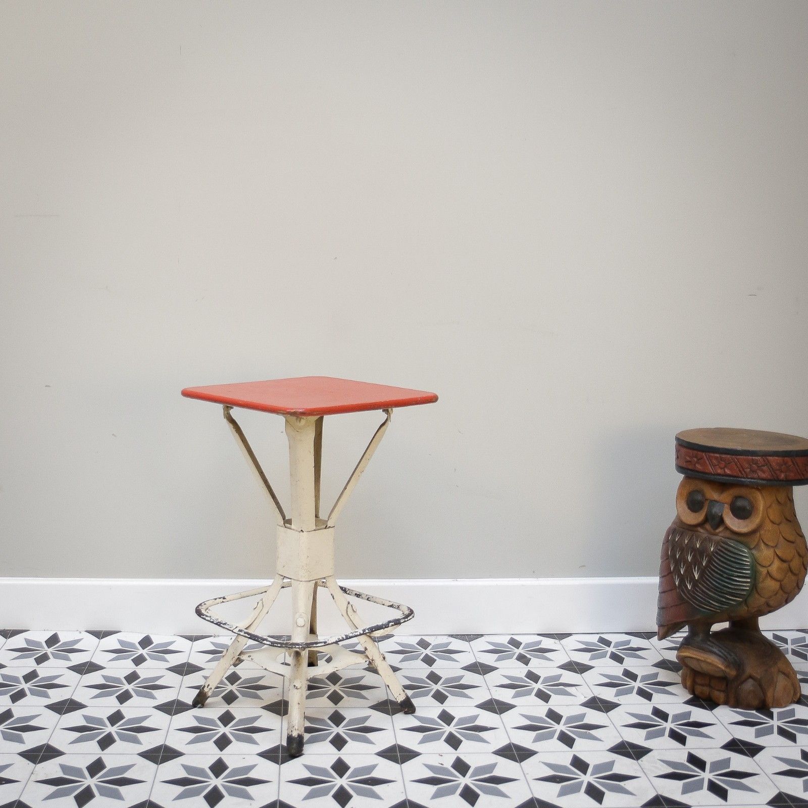 Industrial Stool By Evertaut Of Birmingham In Red And White photo for sale
