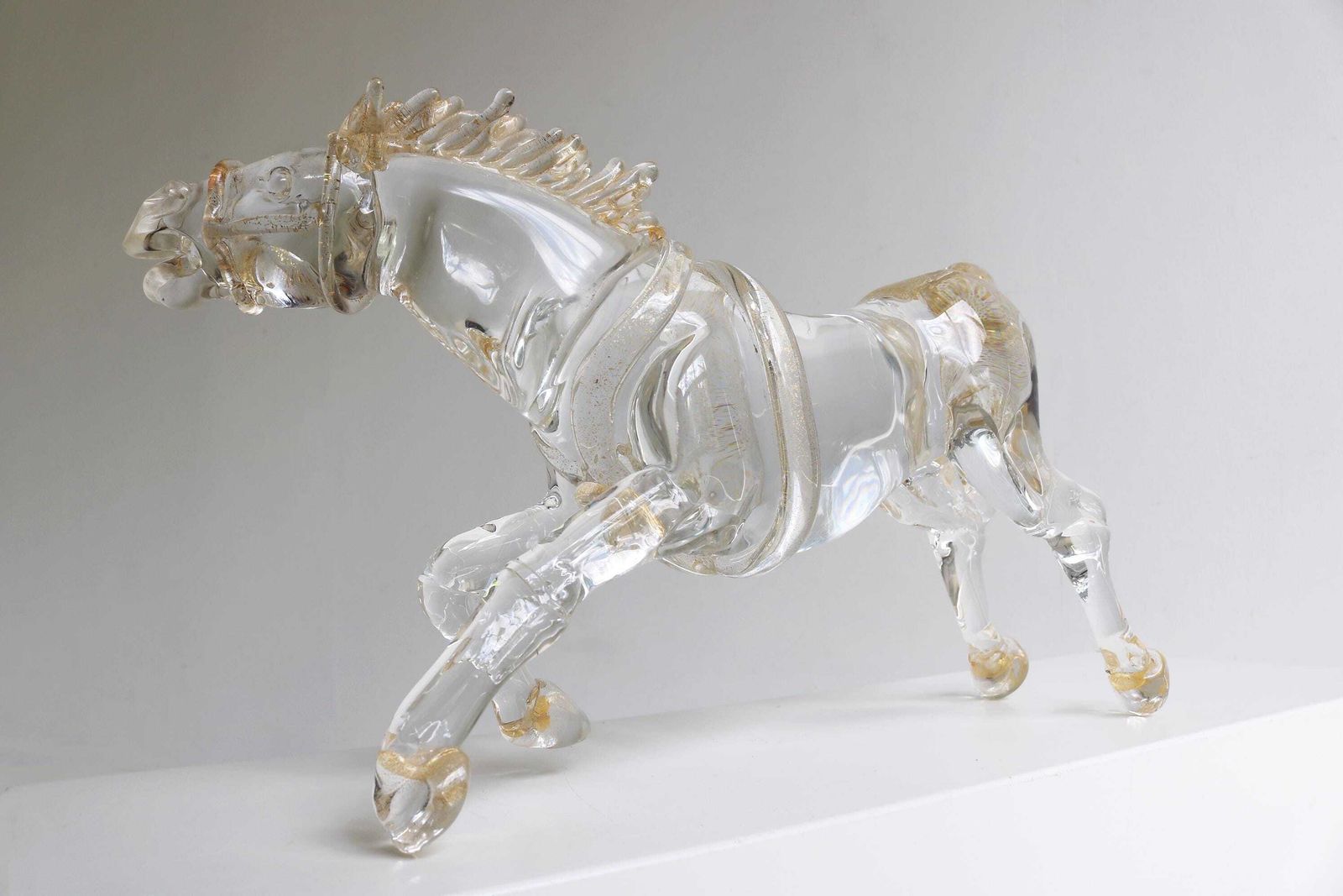Murano Glass Horse Sculpture With 24k Gold | Arnaldo Zanella | Vintage Italian Art Glass | Mid Century Galloping Horse photo 3645.0