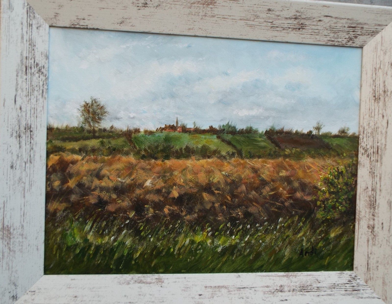 Late Summer Ploughed Landscape Farm Original Painting Signed Framed Andi Lucas photo vinterior