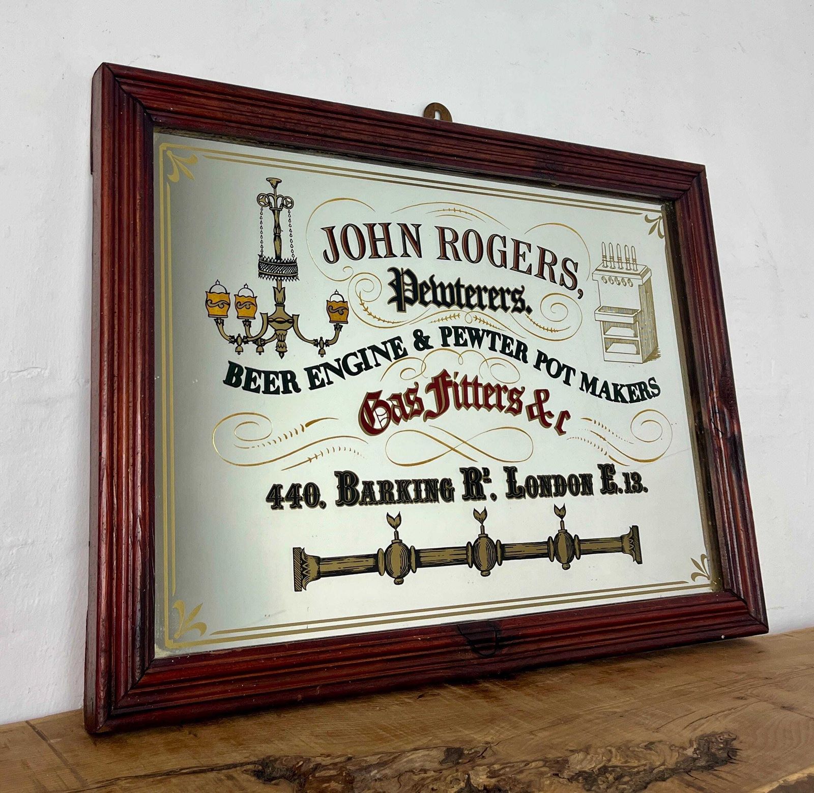 Vintage John Rogers, Pewterers Beer Engine & Pewter Pot Makers, Advertising Mirror, Victorian London photo buy