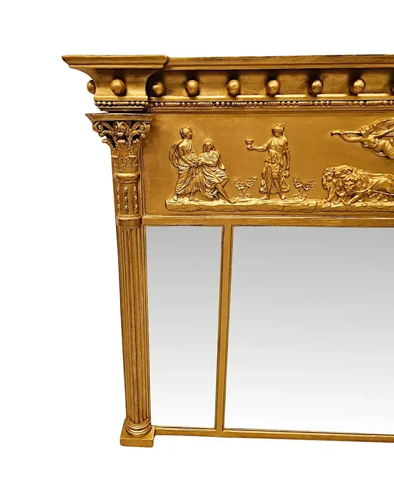 A Stunning 19th Century Giltwood Tryptych Glass Overmantel Mirror photo Home Decor