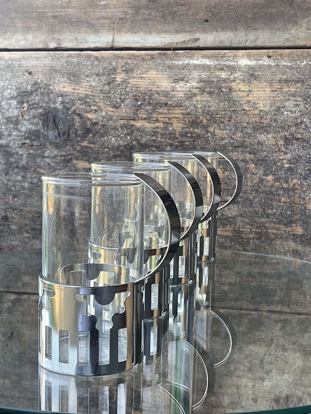 Set Of 4 Glass Cups Designed By George Sowden For Bodum 1980s photo furniture