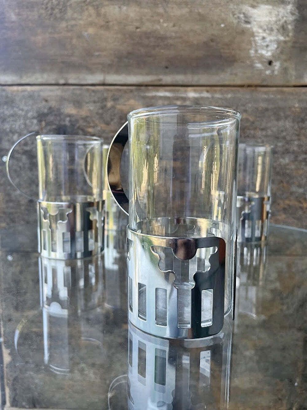 Set Of 4 Glass Cups Designed By George Sowden For Bodum 1980s photo 79.0