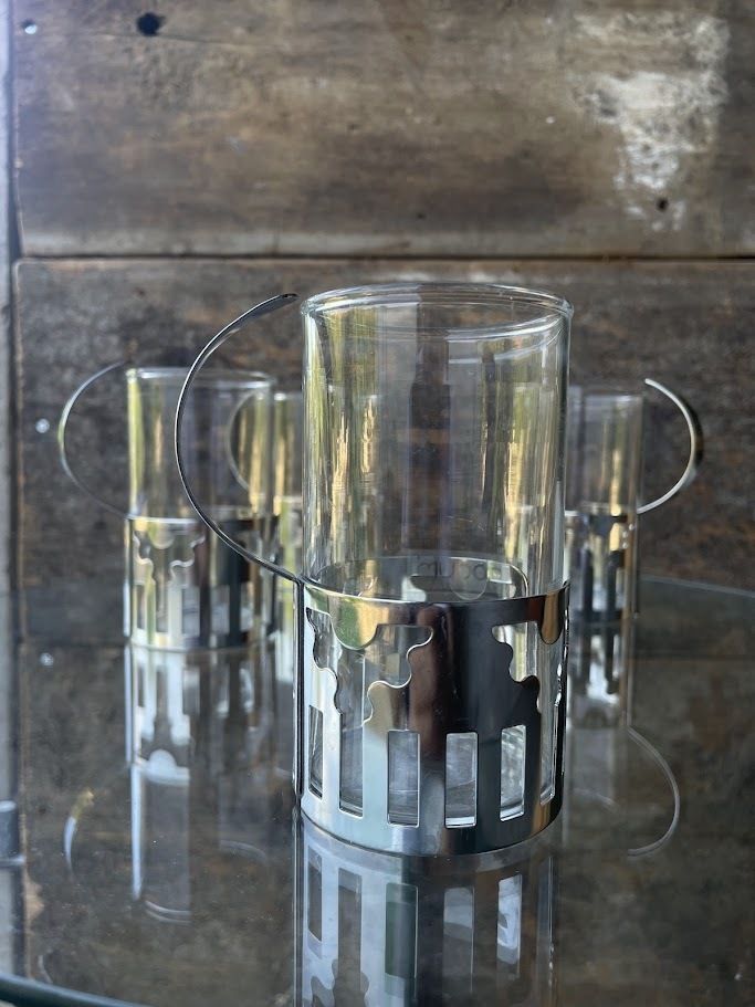 Set Of 4 Glass Cups Designed By George Sowden For Bodum 1980s photo vinterior