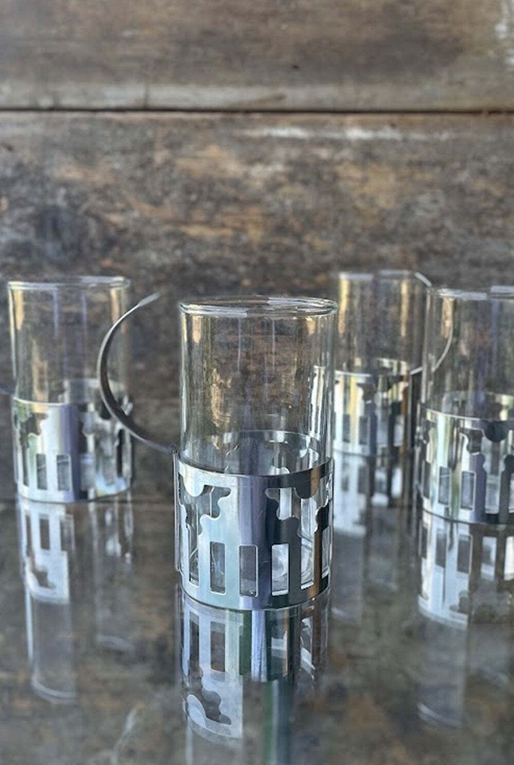 Set Of 4 Glass Cups Designed By George Sowden For Bodum 1980s photo vintage