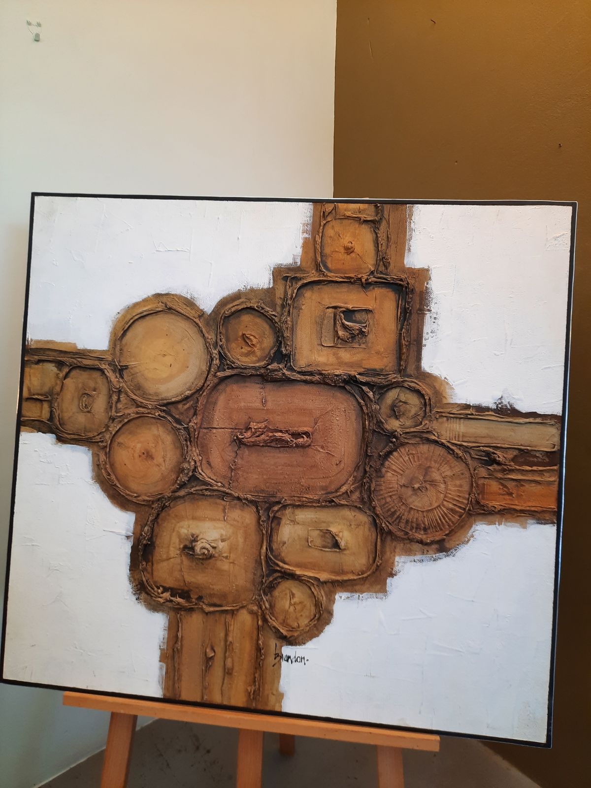 Abstract Oil On Board By Known Artist Brandon Cross   1970s photo furniture