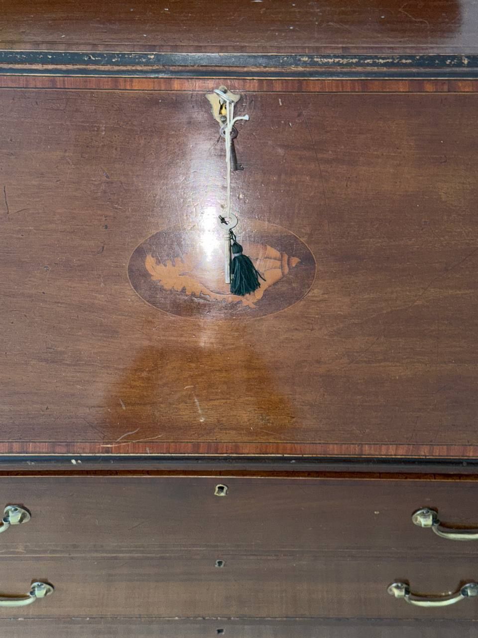 198.0 Victorian Secretaire Of Mahogany Wood, Inlaid photo