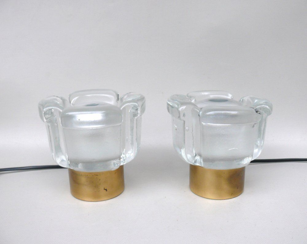Small Glass Blossom Table Lamps From Limburg, 1970s, Set Of 2