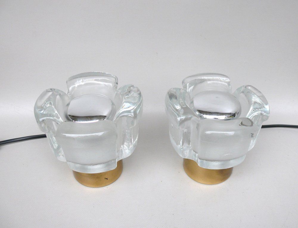 Small Glass Blossom Table Lamps From Limburg, 1970s, Set Of 2 photo for sale