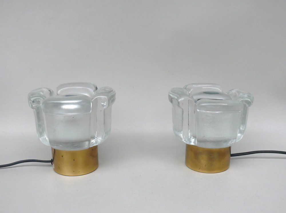 Small Glass Blossom Table Lamps From Limburg, 1970s, Set Of 2 photo Lighting
