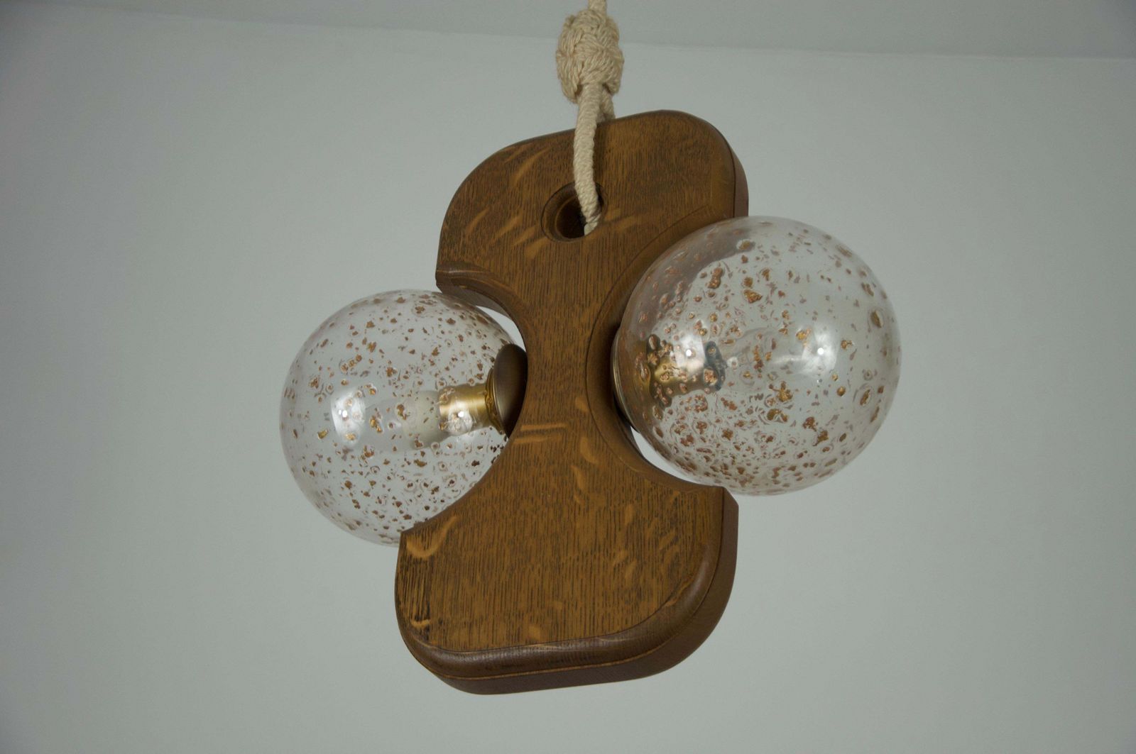 Midcentury Wooden And Glass Hanging Lamp By Temde, Circa 1960 photo vintage