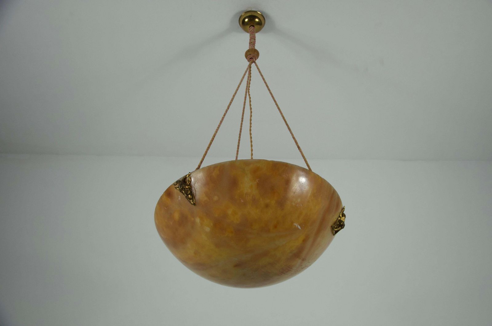 Large And Heavy Hand Carved Alabaster Ceiling Lamp, 1930s, Germany photo vinterior