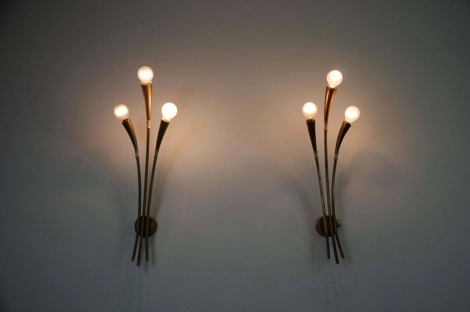 photo vintage Pair Of Brass Wall Lamps By Oscar Torlasco, Italy, 1960s