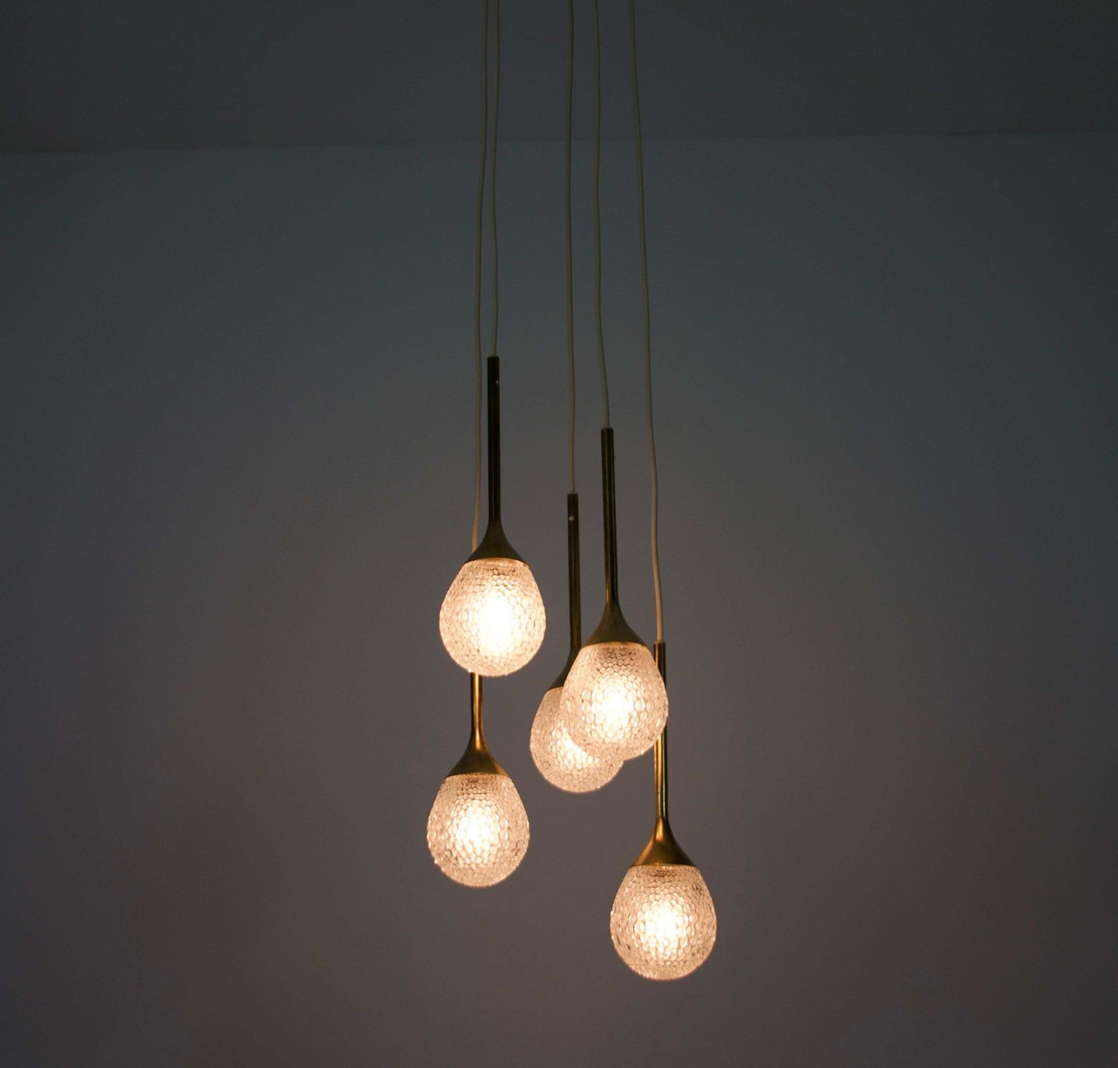 Mid Century Brass And Glass Cascade Pendant Lamp, Germany, 1960s photo for sale